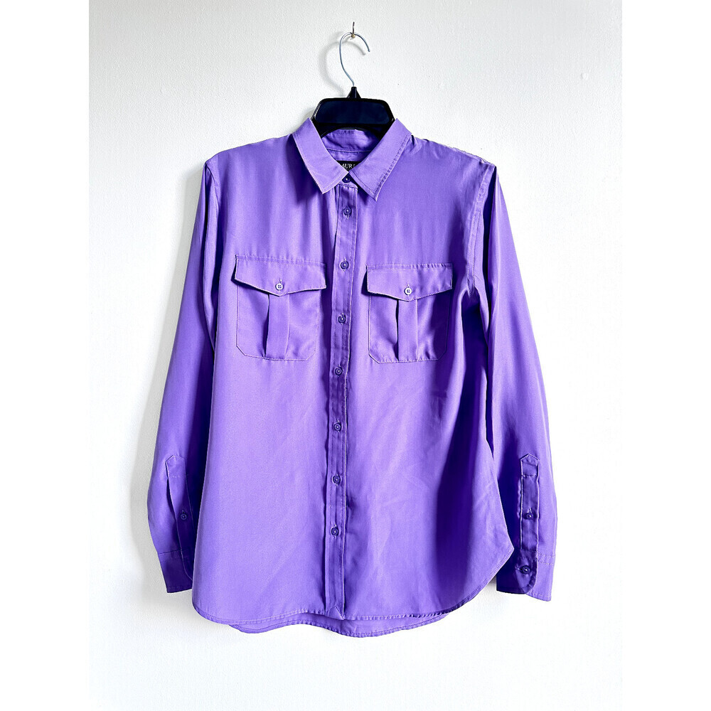 New Ralph Lauren Satin Shantung Shirt Blouse in Lavender size M